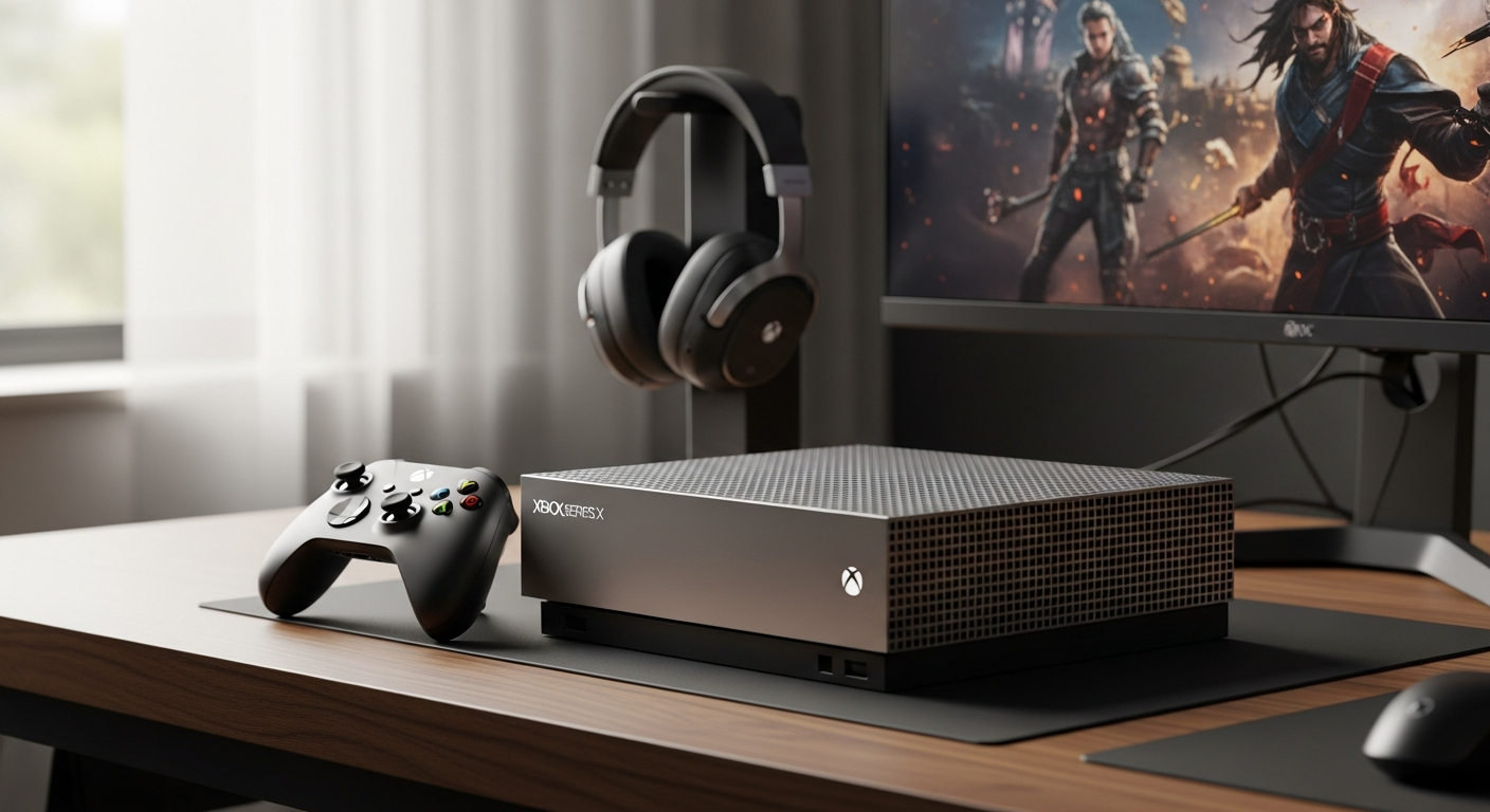 Microsoft Xbox Series X 1TB gaming console displayed in vertical position