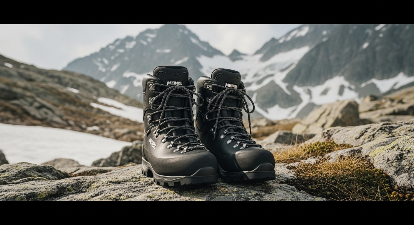 Meindl Engadin MFS hiking boots on rocky alpine mountain terrain during expedition