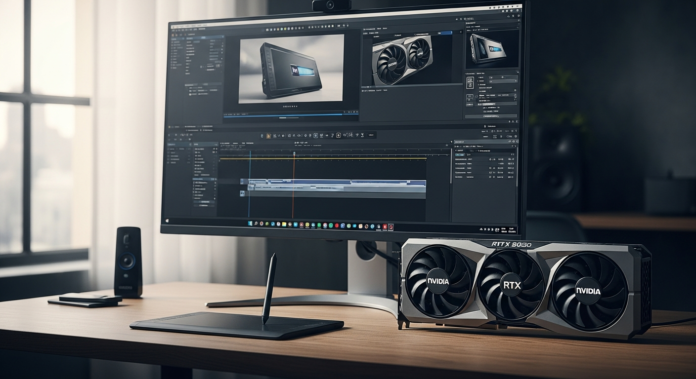 NVIDIA GeForce RTX 5090 graphics card with 32GB GDDR7 memory for professional content creation