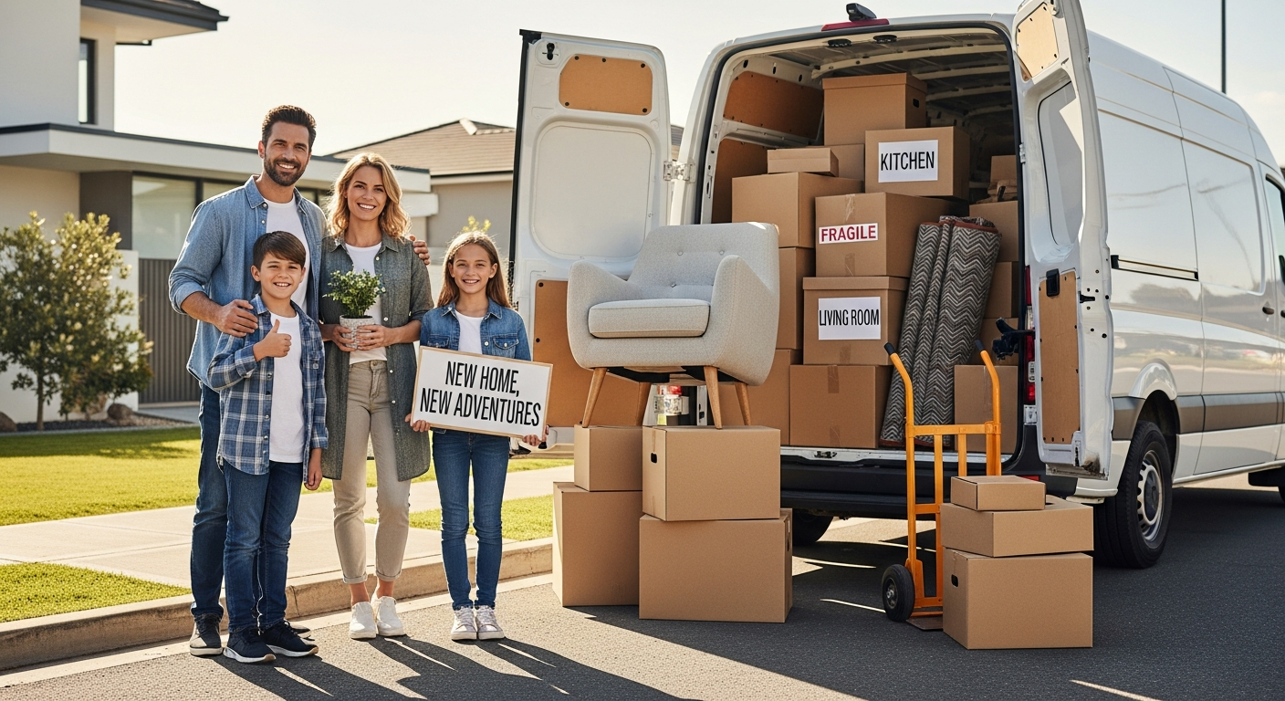 AnyVan home removals service van with professional moving team loading household items