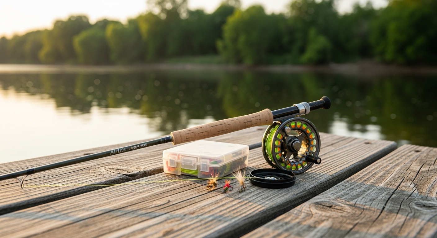 Airlite Aspire fly fishing combo starter kit with rod, reel, and line