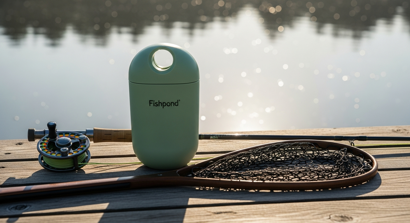 Fishpond PioPod Microtrash Container attached to fishing vest with orange color