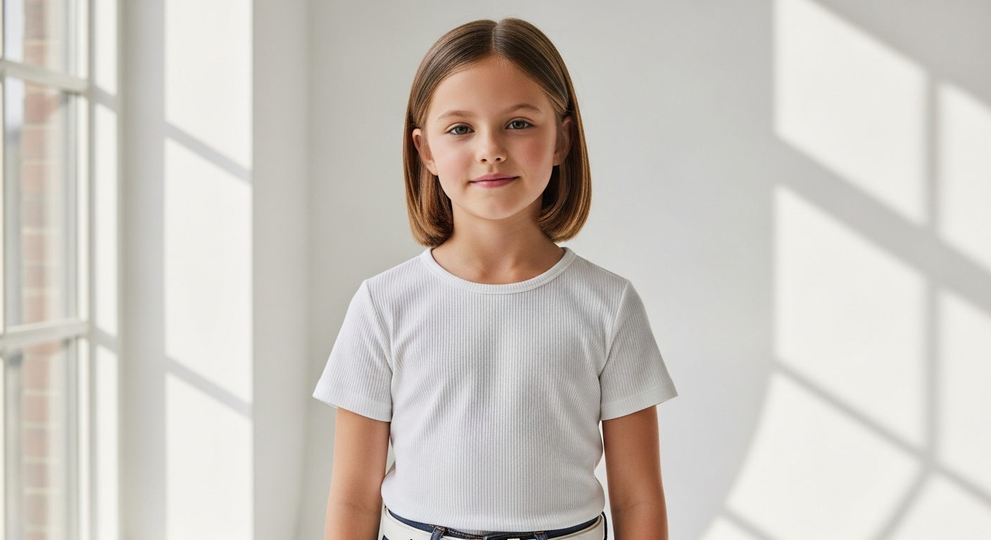Kidpik Ribbed Crew Tee for Girls in neutral colors displayed flat