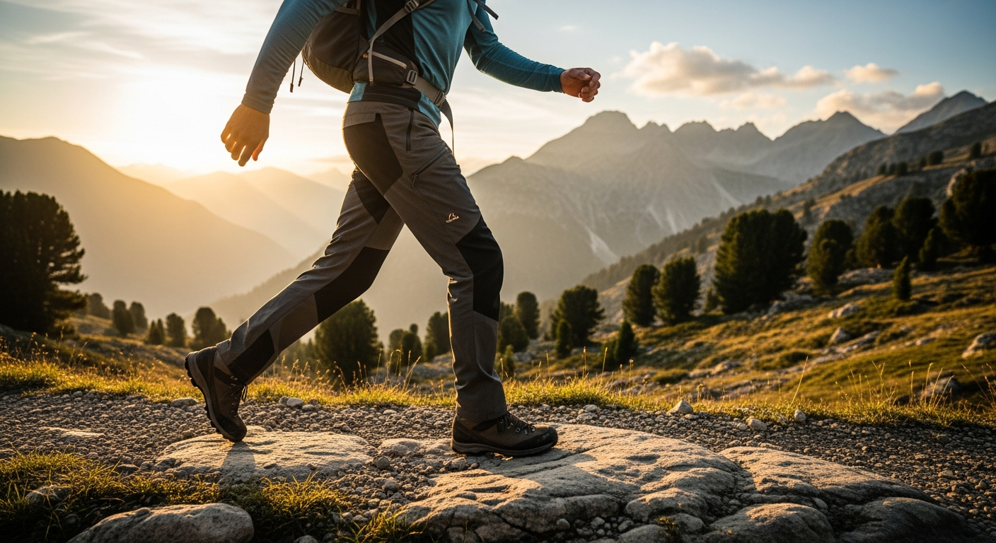 Outdoor professional wearing Lundhags Makke Pant durable trekking trousers on challenging alpine terrain