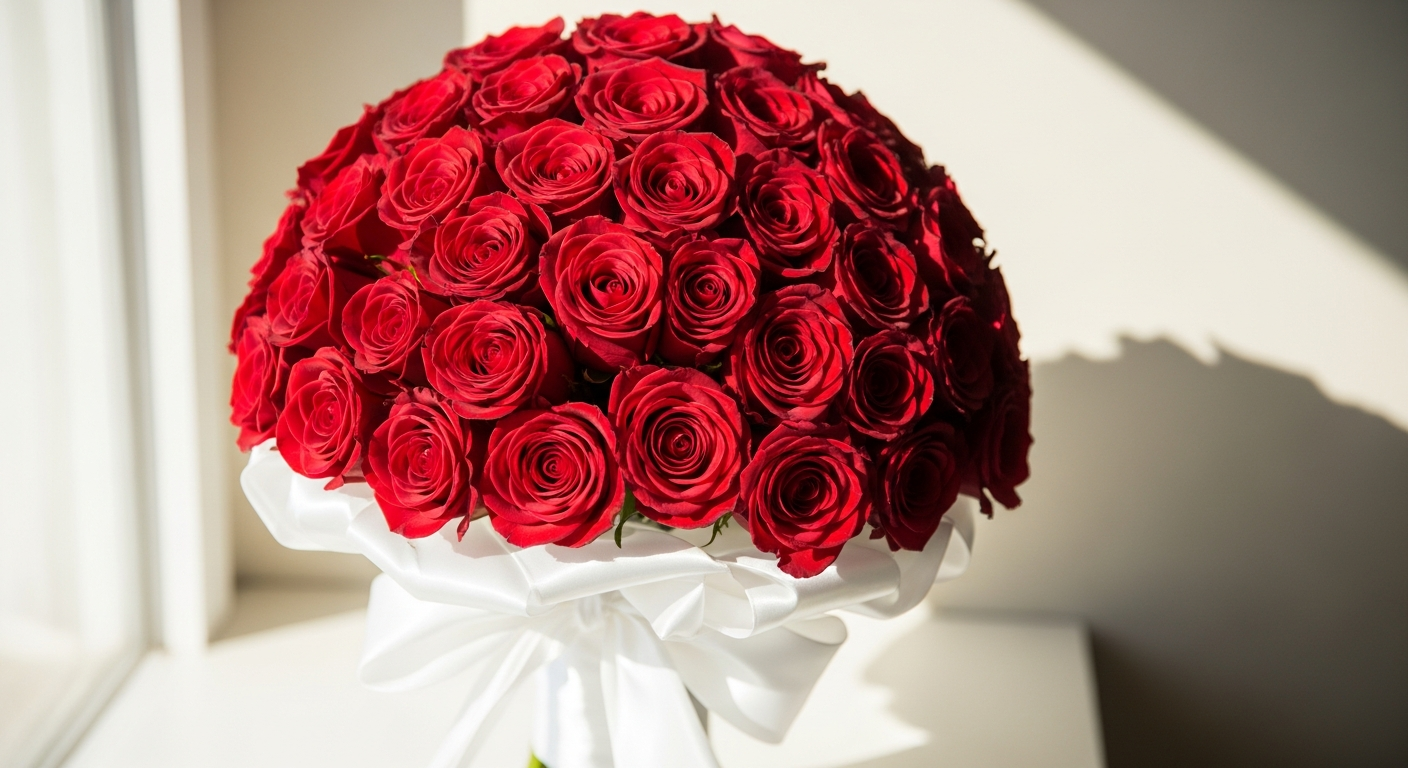 100 premium red Naomi roses bouquet with 60cm stems for romantic proposal