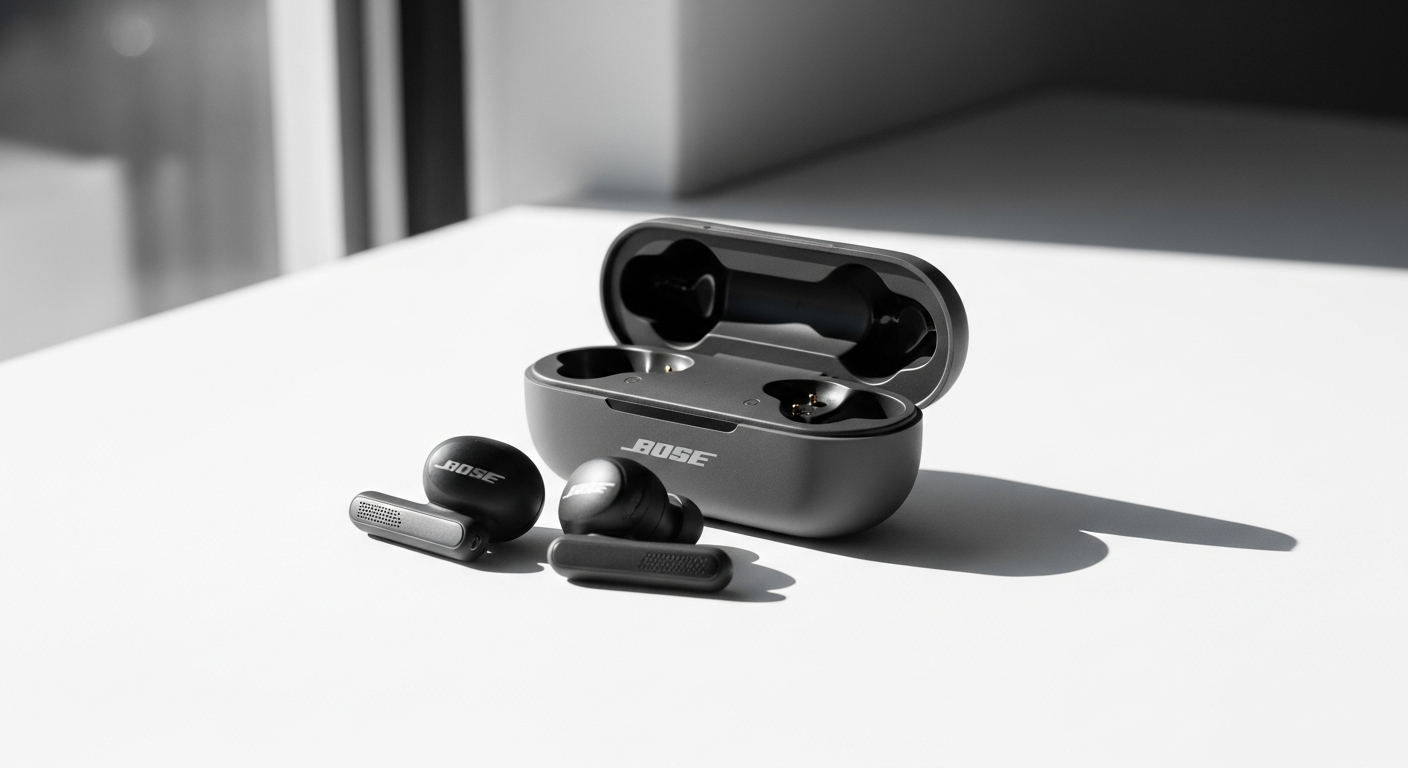 Bose QuietComfort Earbuds noise cancelling earbuds in charging case displayed