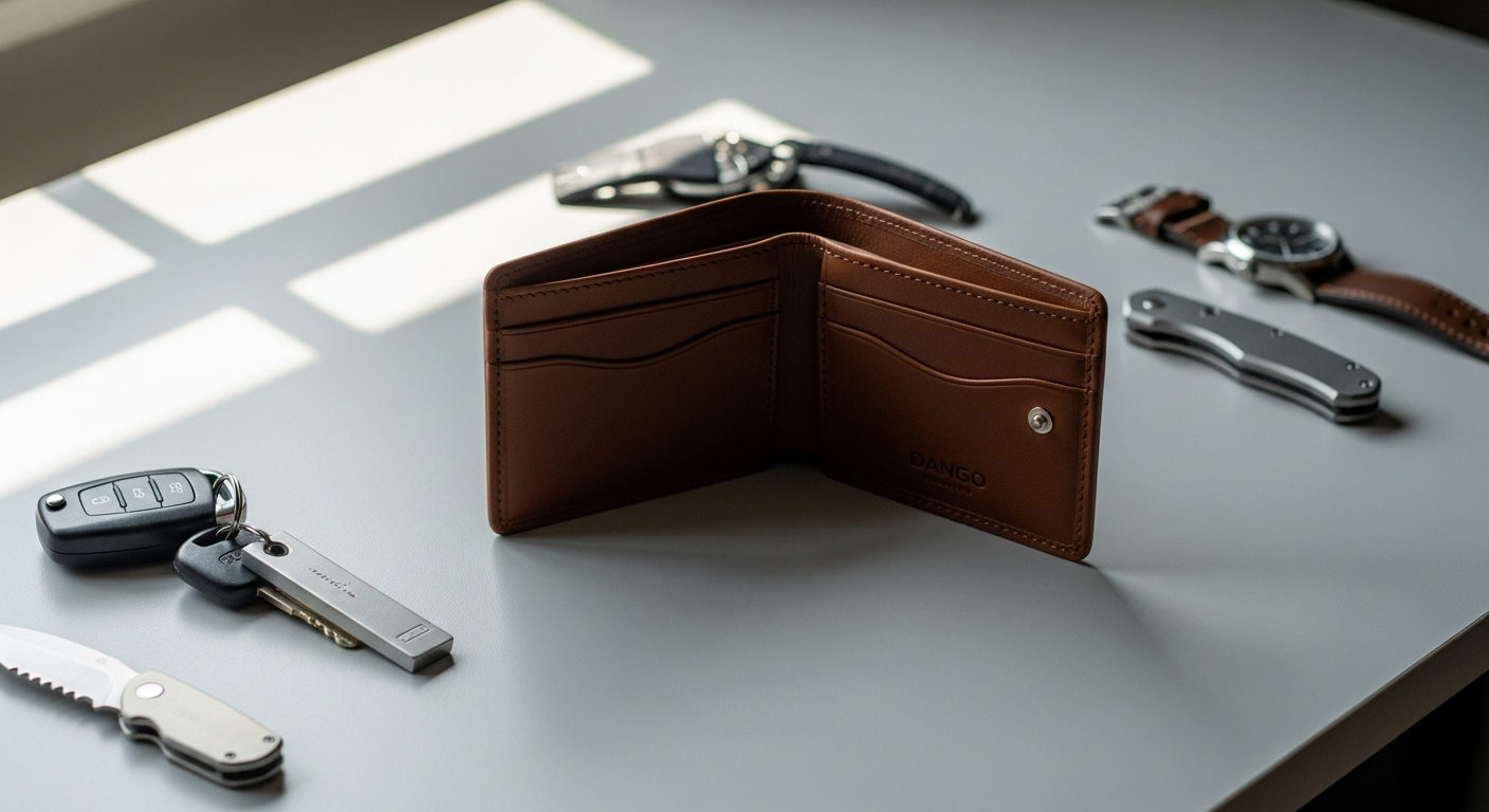 Dango D01 Dapper Bifold Wallet in Whiskey Brown leather with anodized aluminum frame
