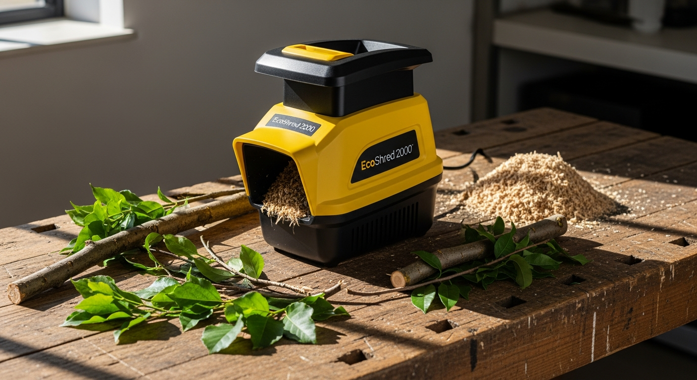 Powerful 2400W electric garden shredder processing branches and garden waste into mulch