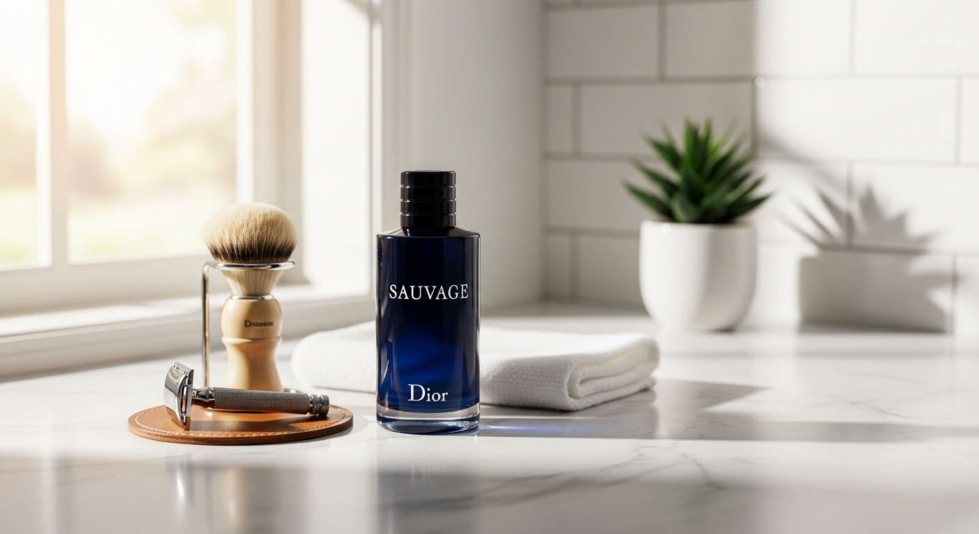 Dior Sauvage Shower Gel bottle with fresh woody fragrance notes