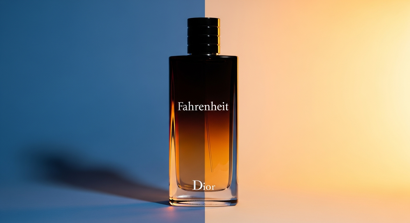 Dior Fahrenheit Eau de Toilette fragrance bottle with amber liquid displayed