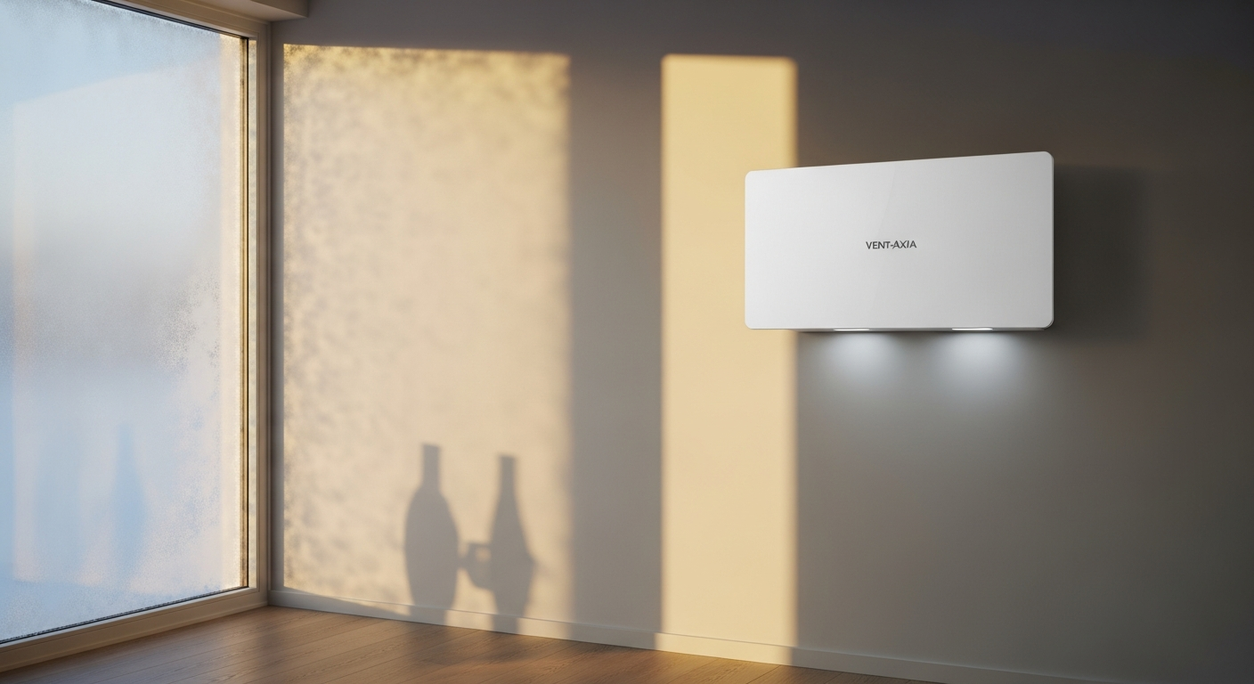 Modern loft-mounted Vent-Axia PoziDry Pro PIV unit with integrated heater for whole-house ventilation