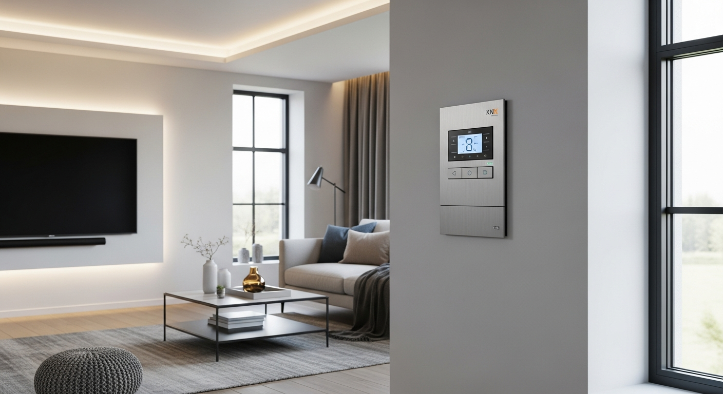Professional KNX switch actuator mounted on DIN rail in electrical distribution board