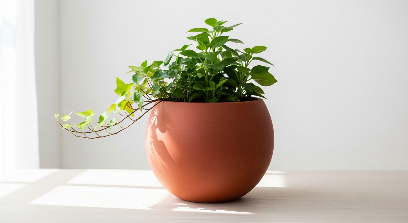 Ecopots Amsterdam Round Planter in natural stone finish displayed on white background