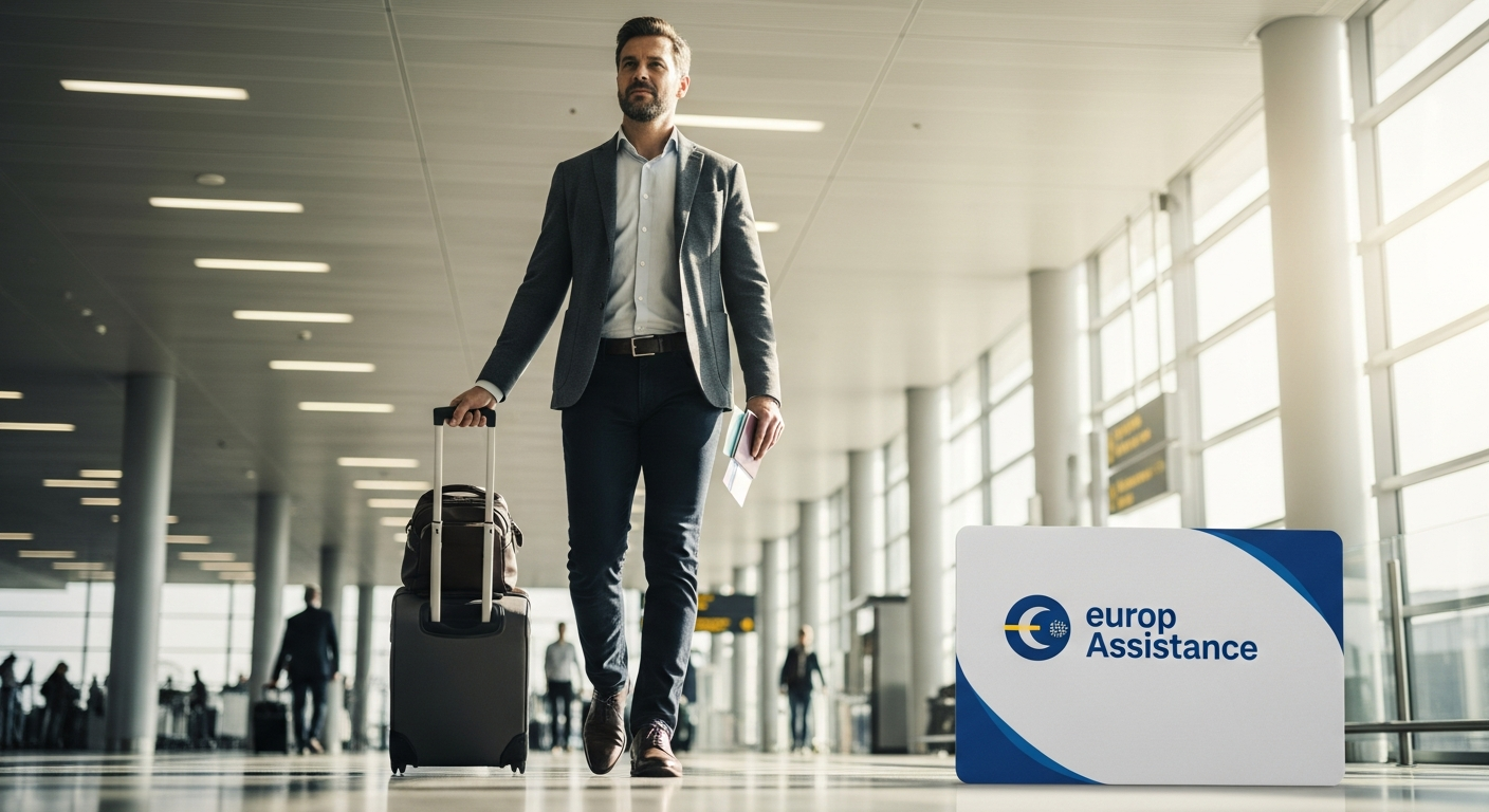Europ Assistance Annual Travel Insurance policy documents and world map for jet-setters