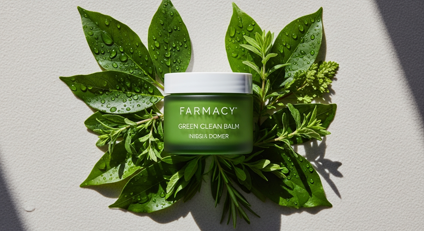 Farmacy Green Clean Cleansing Balm jar with green sorbet-like texture and moringa extract