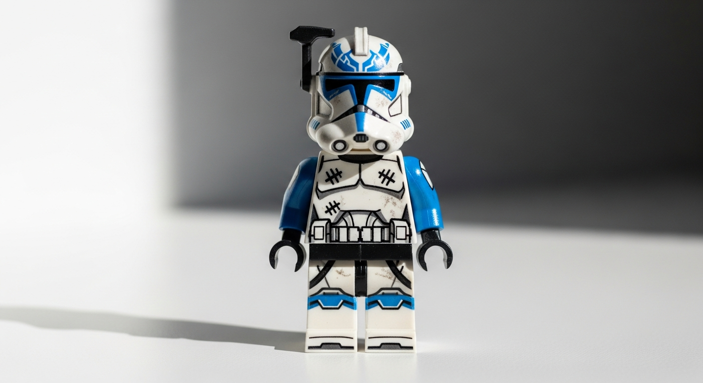 Custom Captain Rex minifigure in clone trooper armor with distinctive markings