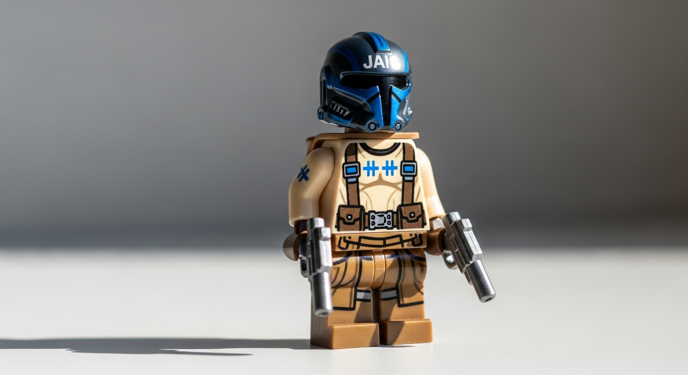 Custom LEGO Captain Rex minifigure with 501st Legion armor and accessories displayed