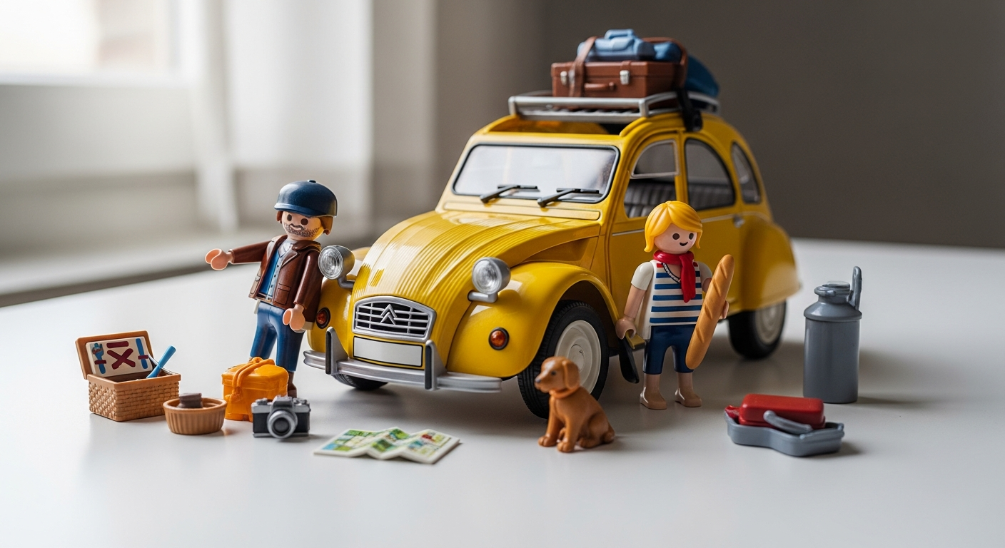 Playmobil Citroën 2CV classic car set with included figures and rural accessories