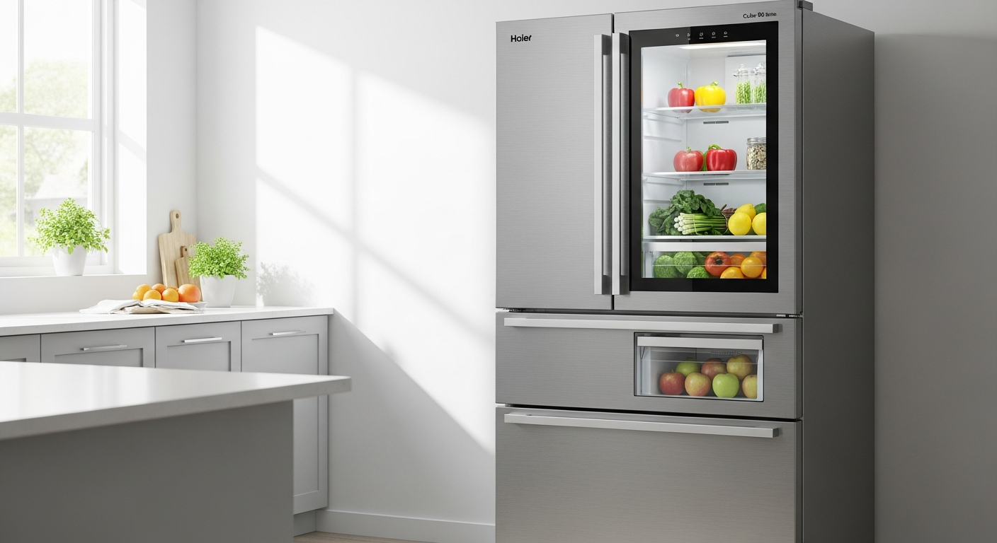 Haier Cube 90 Multi-Door Fridge Freezer with four doors in modern kitchen