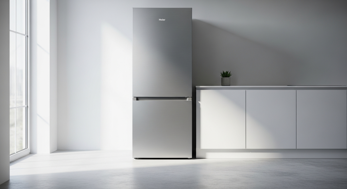 Haier Cube 90 Multi-Door Fridge Freezer in platinum inox finish for modern kitchens