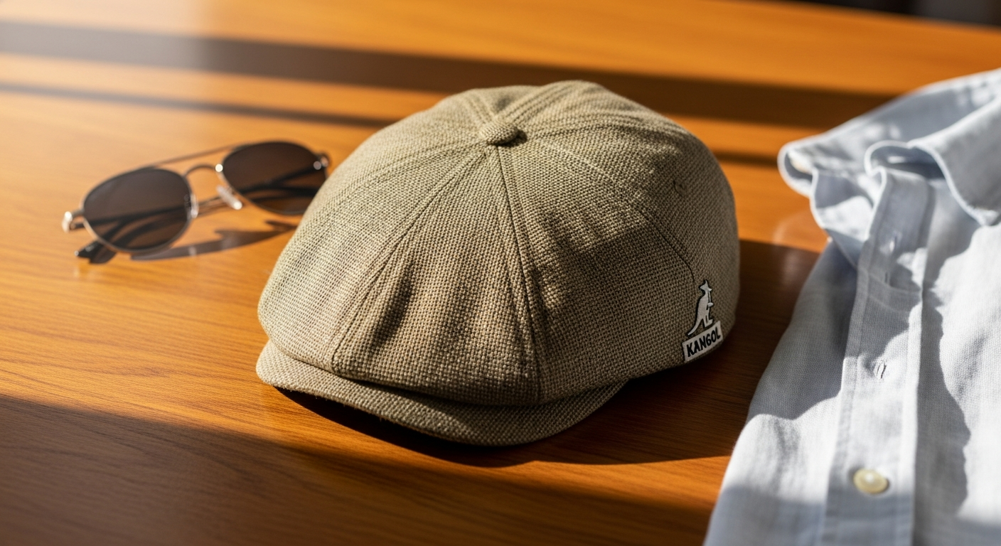 Kangol Tropic 504 Ventair flat cap in beige displayed on white background