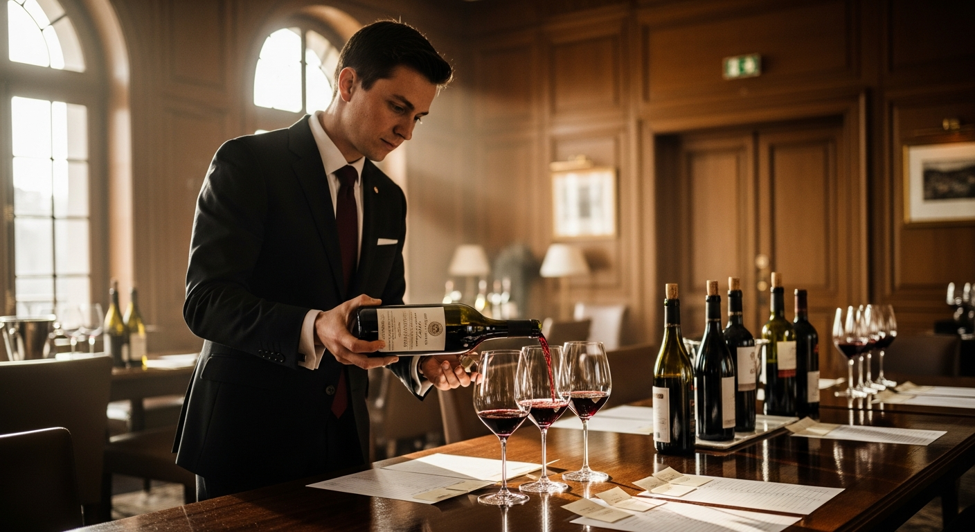 Elegant wine glasses filled with red and white wine at Hotel du Vin tasting