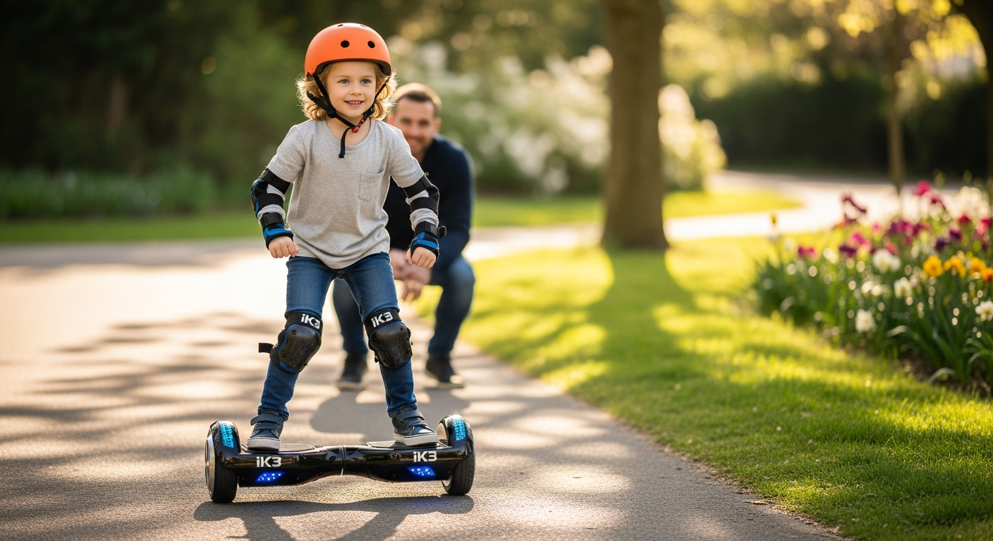 iHoverboard iK3 Kids Electric Scooter with three speed mode display and safety features
