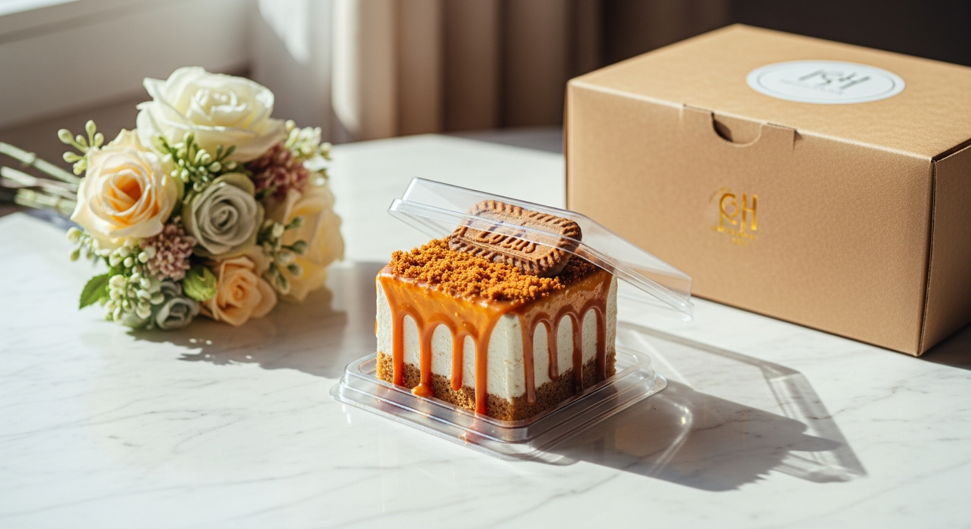 Biscoff Bliss Bento Cake with caramelized spiced frosting and biscuit crumble topping