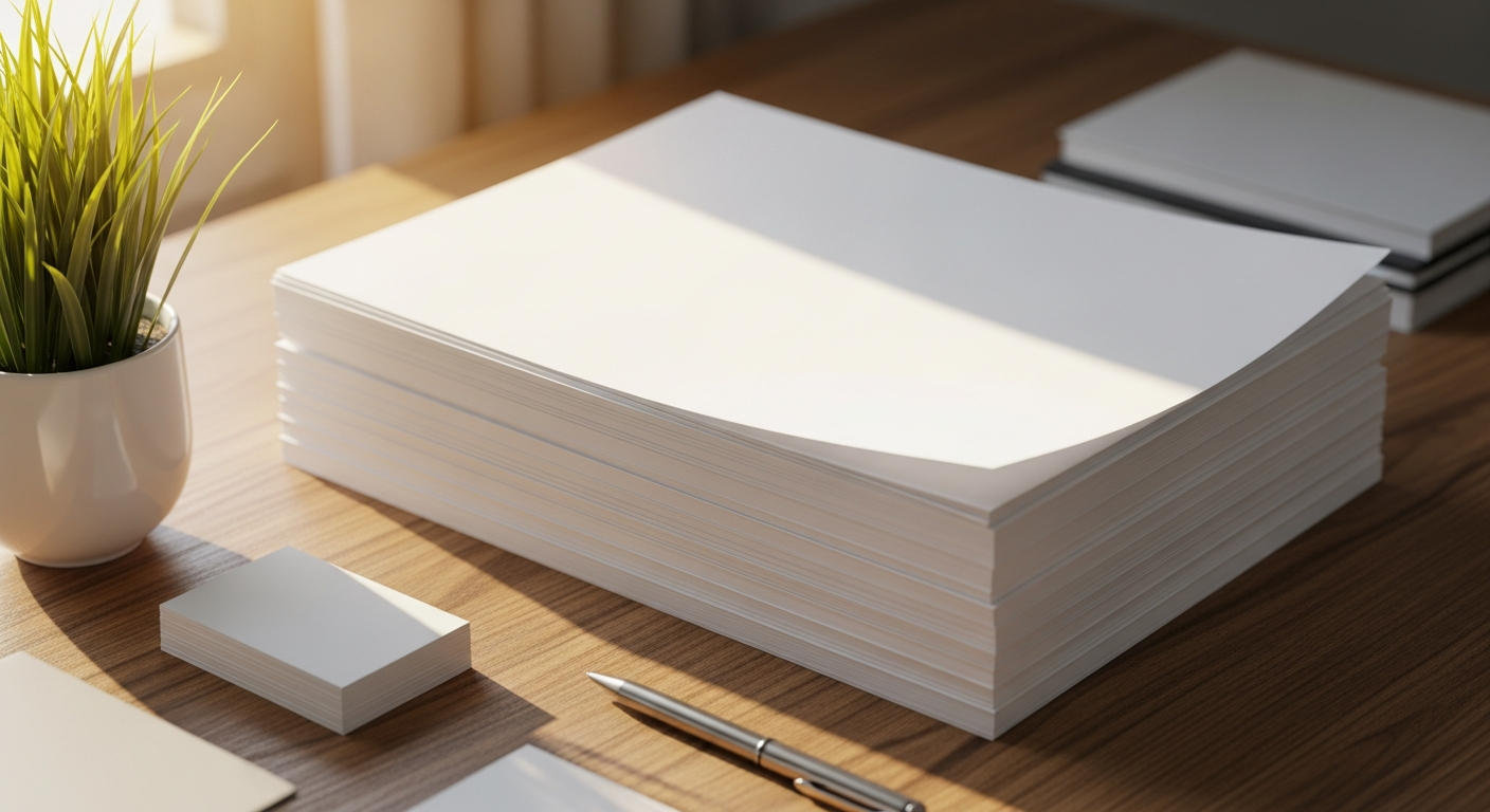Infowerk Premium A4 Printer Paper 80 GSM reams stacked professionally in office environment