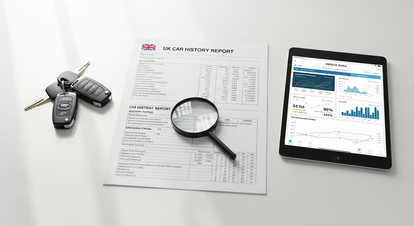 Instant UK car history check report interface showing vehicle data verification results