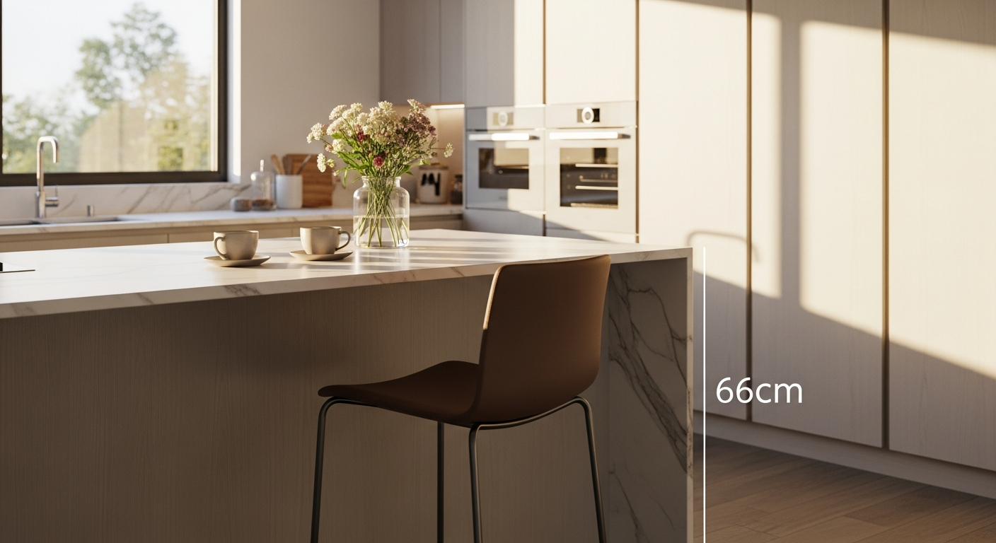 Brown Adir 66cm bar stool in modern kitchen counter setting