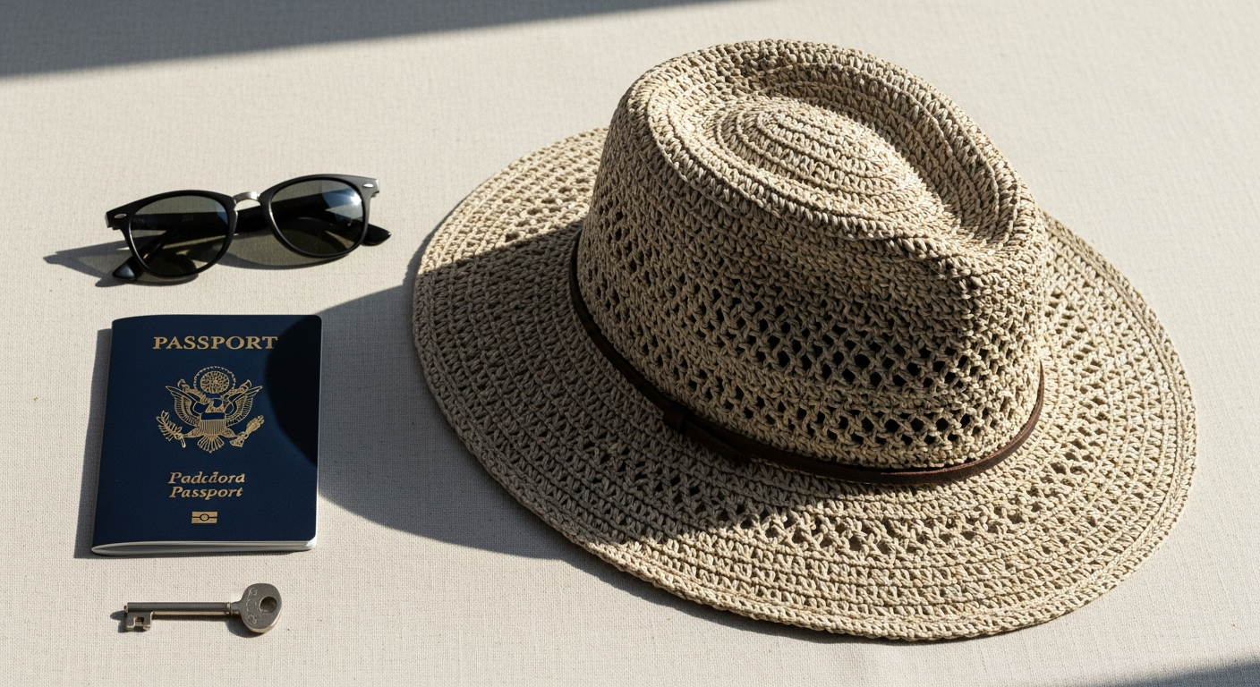 Janessa Leone Judith packable straw hat with brown leather strap and knot detail