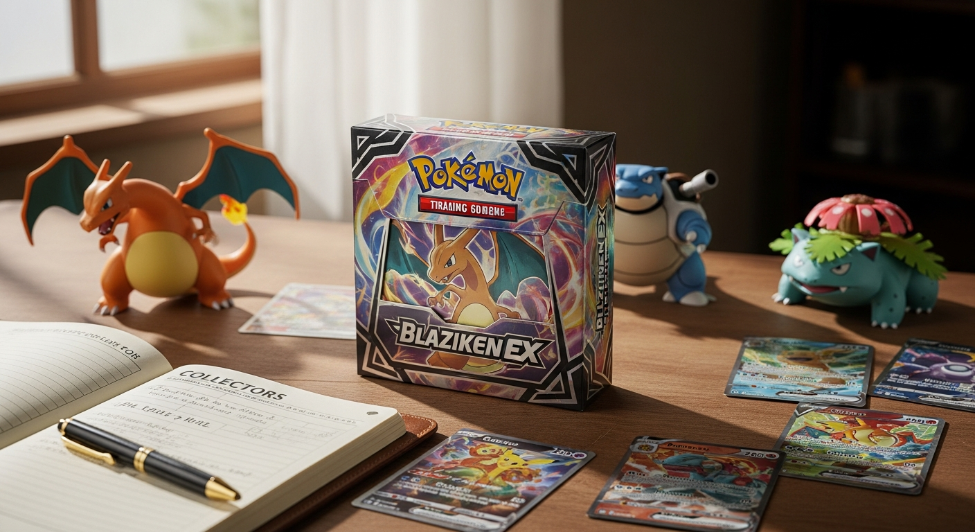 Pokémon Blaziken ex Special Collection Box with booster packs and promo cards displayed