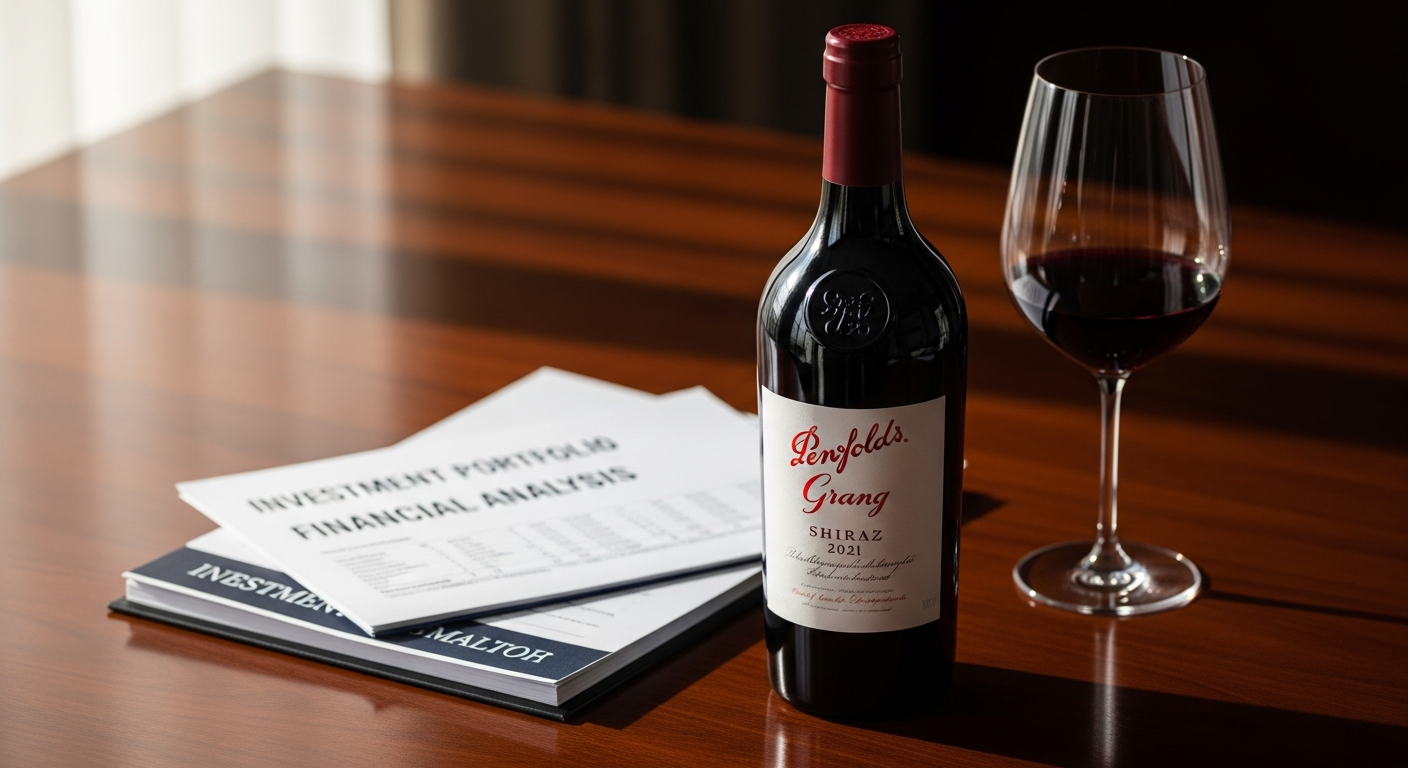 Penfolds Grange Shiraz 2021 wine bottle with elegant label on dark background