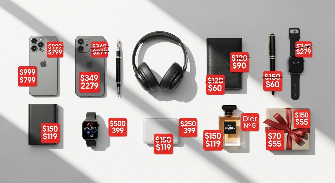 Popular gadgets and gifts deals displayed on a shopping platform with discount badges