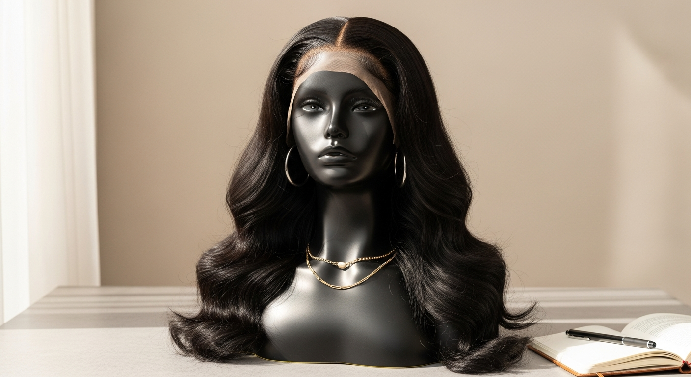 OhMyPretty Glueless Body Wave Lace Wig displayed on mannequin head showing natural hairline