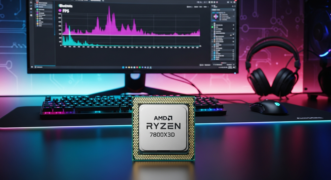 AMD Ryzen 7 7800X3D processor with 3D V-Cache technology displayed