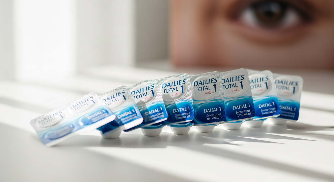 Dailies Total 1 daily disposable contact lenses in packaging with water droplet