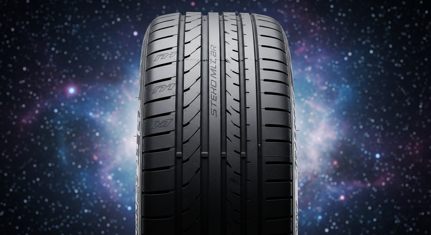 Star Performer Interstellar summer tire displayed on vehicle wheel in sunlight