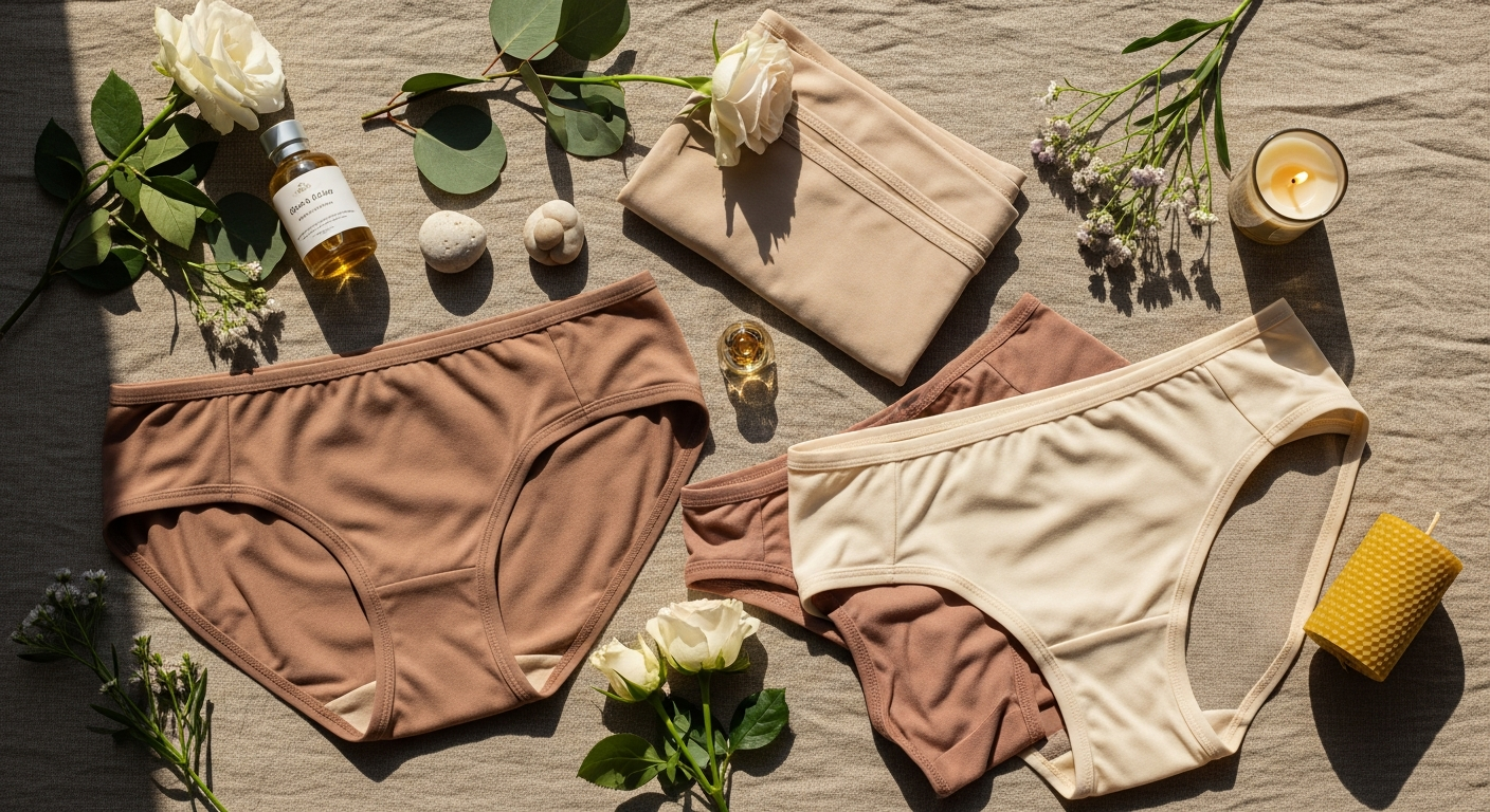 Rejeanne Gaïa organic cotton period underwear brief displayed on white background showing delicate picot edges