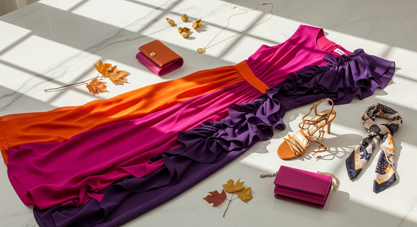 Roksanda Architectural Silk Midi Dress with bold color-blocking and voluminous sleeves