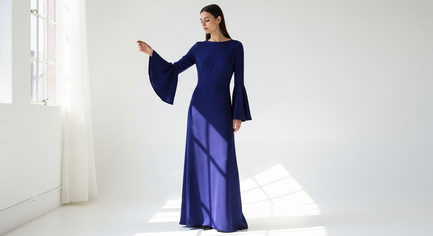 Roksanda Margot Dress with dramatic bell sleeves in cobalt blue