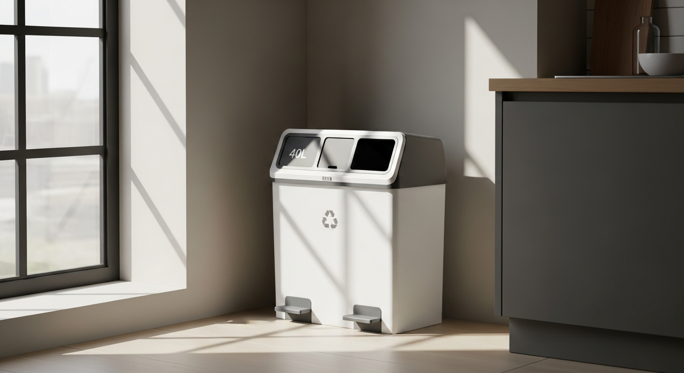 Rotho Albula 40L anthracite recycling bin with stackable design in modern kitchen