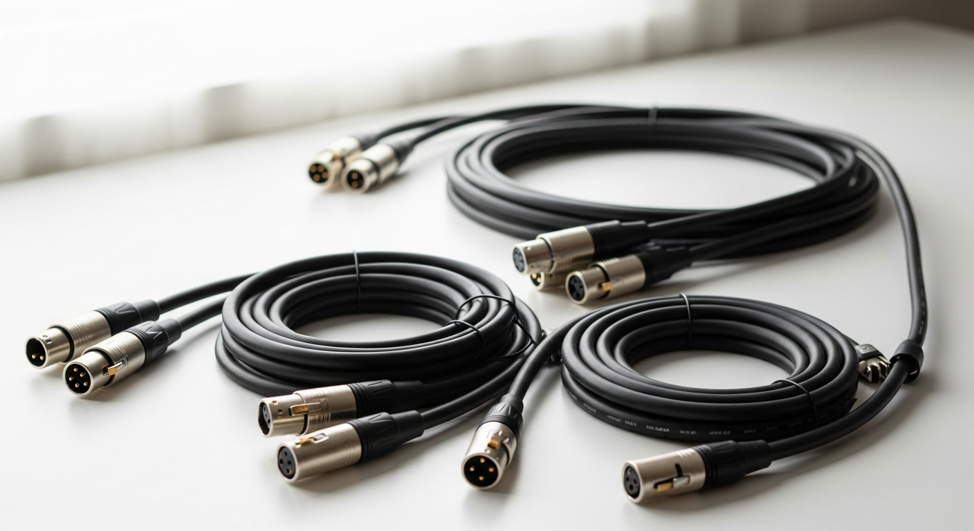 Professional Norwegian-built multichannel audio cables with hand-soldered connectors in studio setting