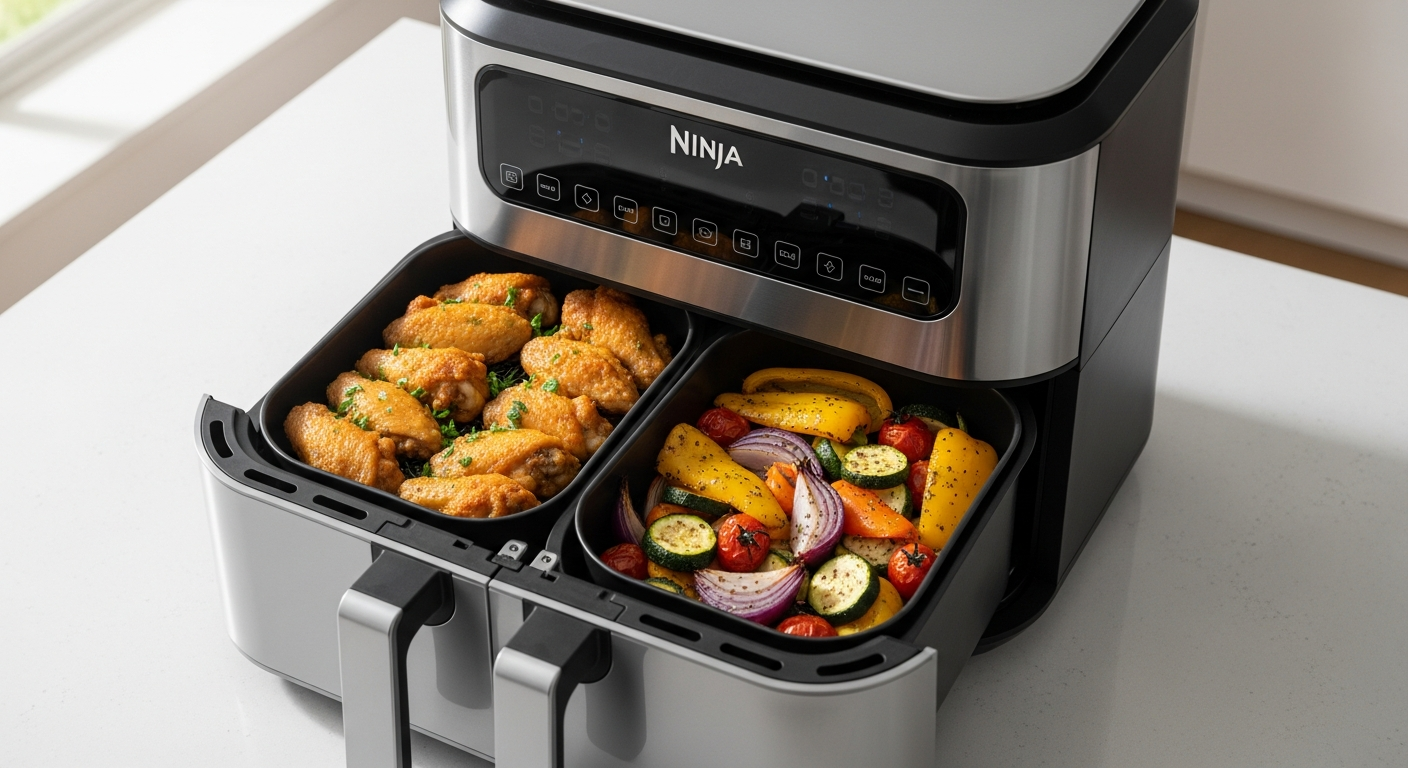 Ninja Foodi Dual Zone Air Fryer AF300UK with two independent cooking drawers