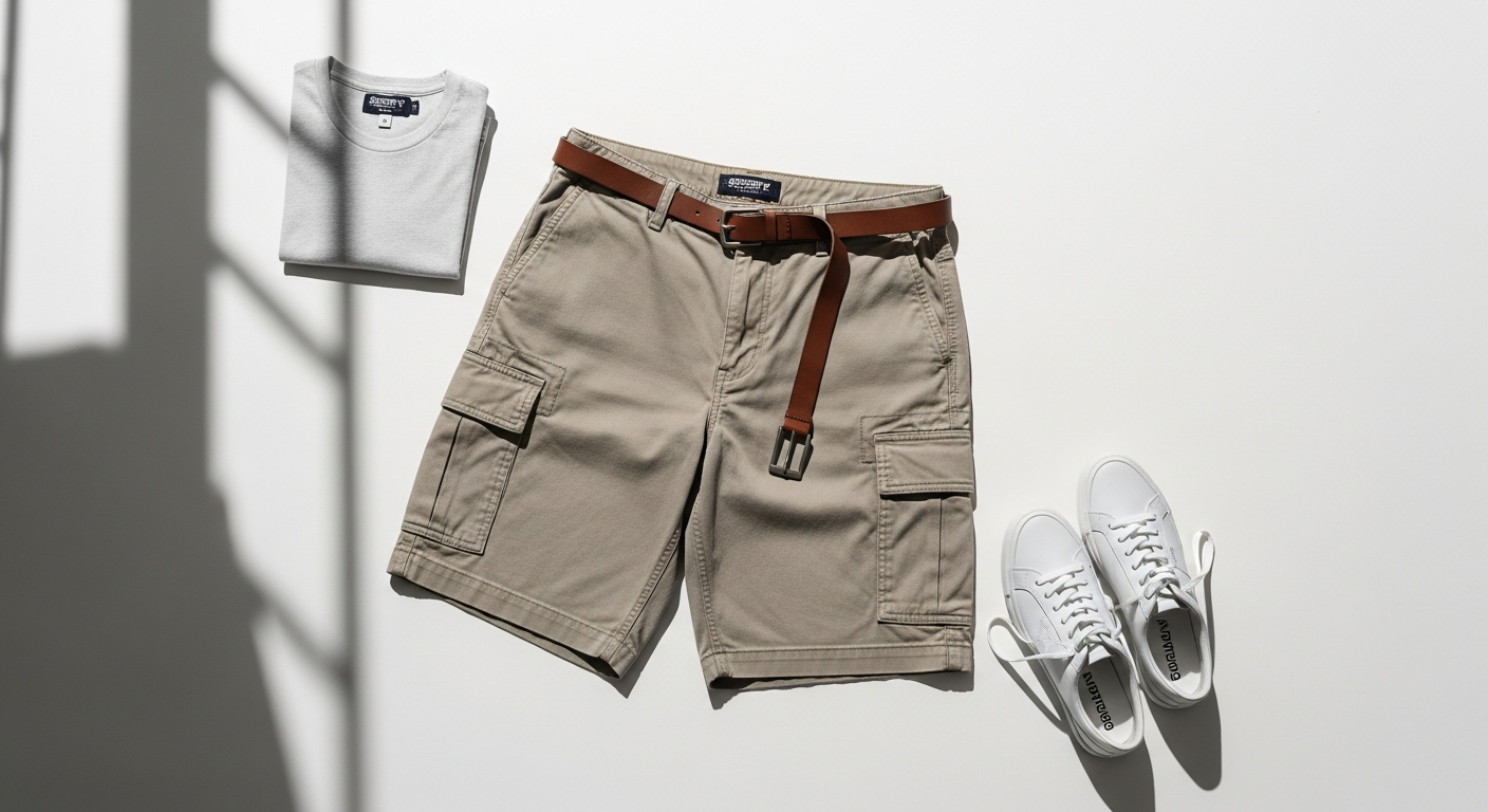 Superdry Core Relaxed Cargo Shorts in neutral color displayed flat lay