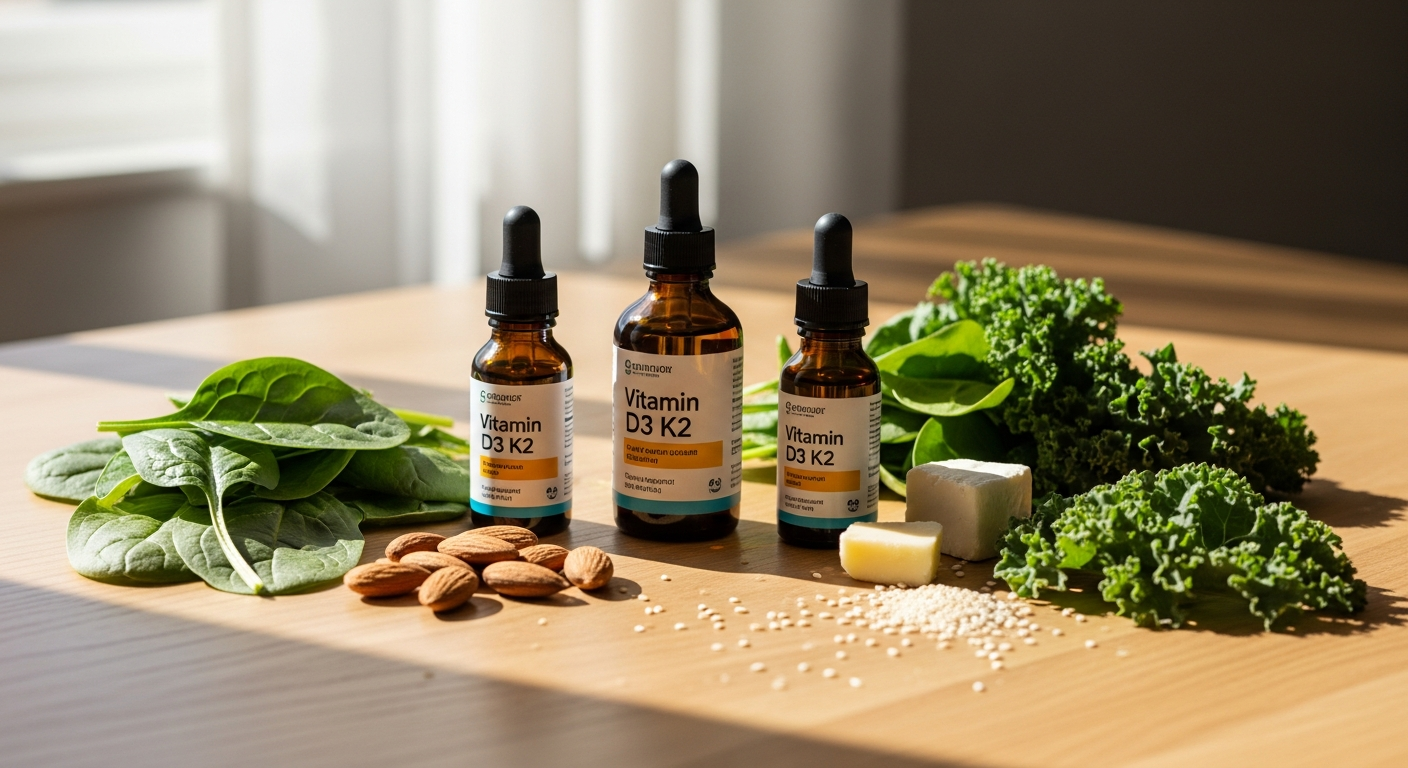 Nature's Answer Vitamin D3 K2 liquid drops bottle with natural ingredients displayed