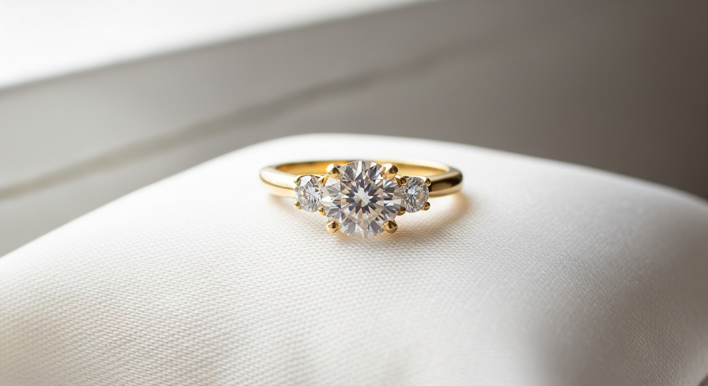 1 carat three stone diamond ring in 14K white gold