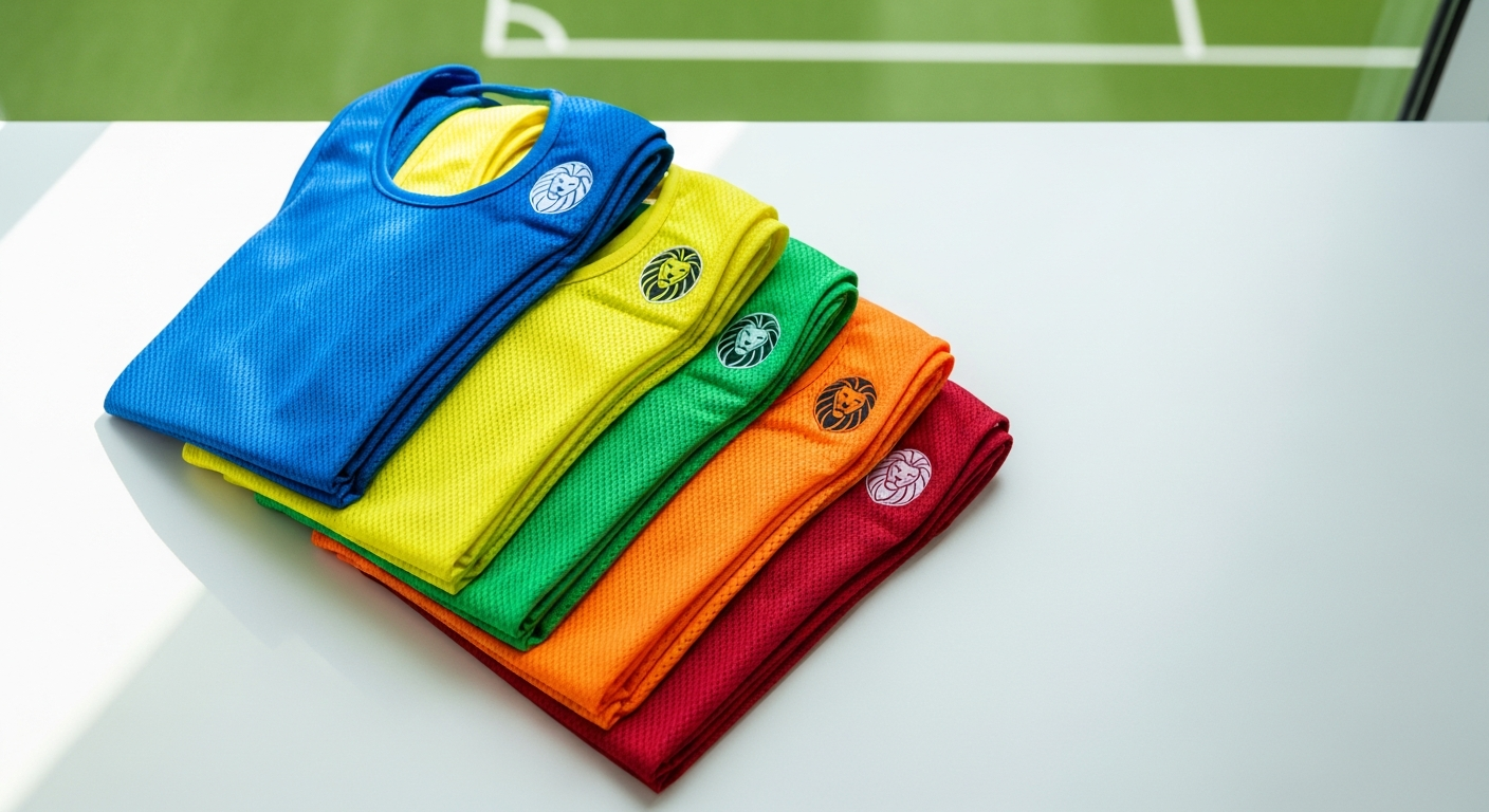Teamsportbedarf training bibs in multiple vibrant colors displayed for team organization