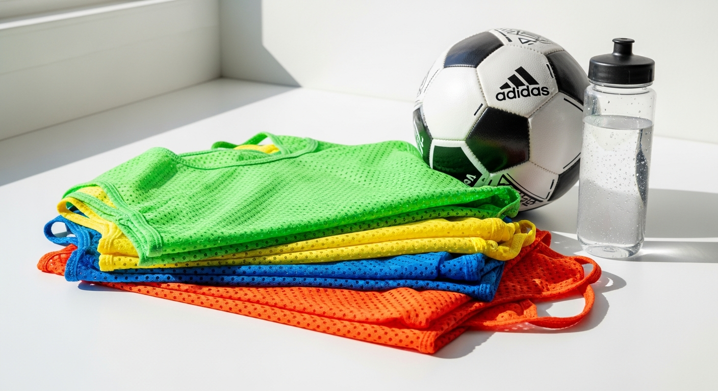 Colorful mesh training bibs pinnies stacked showing multiple color options